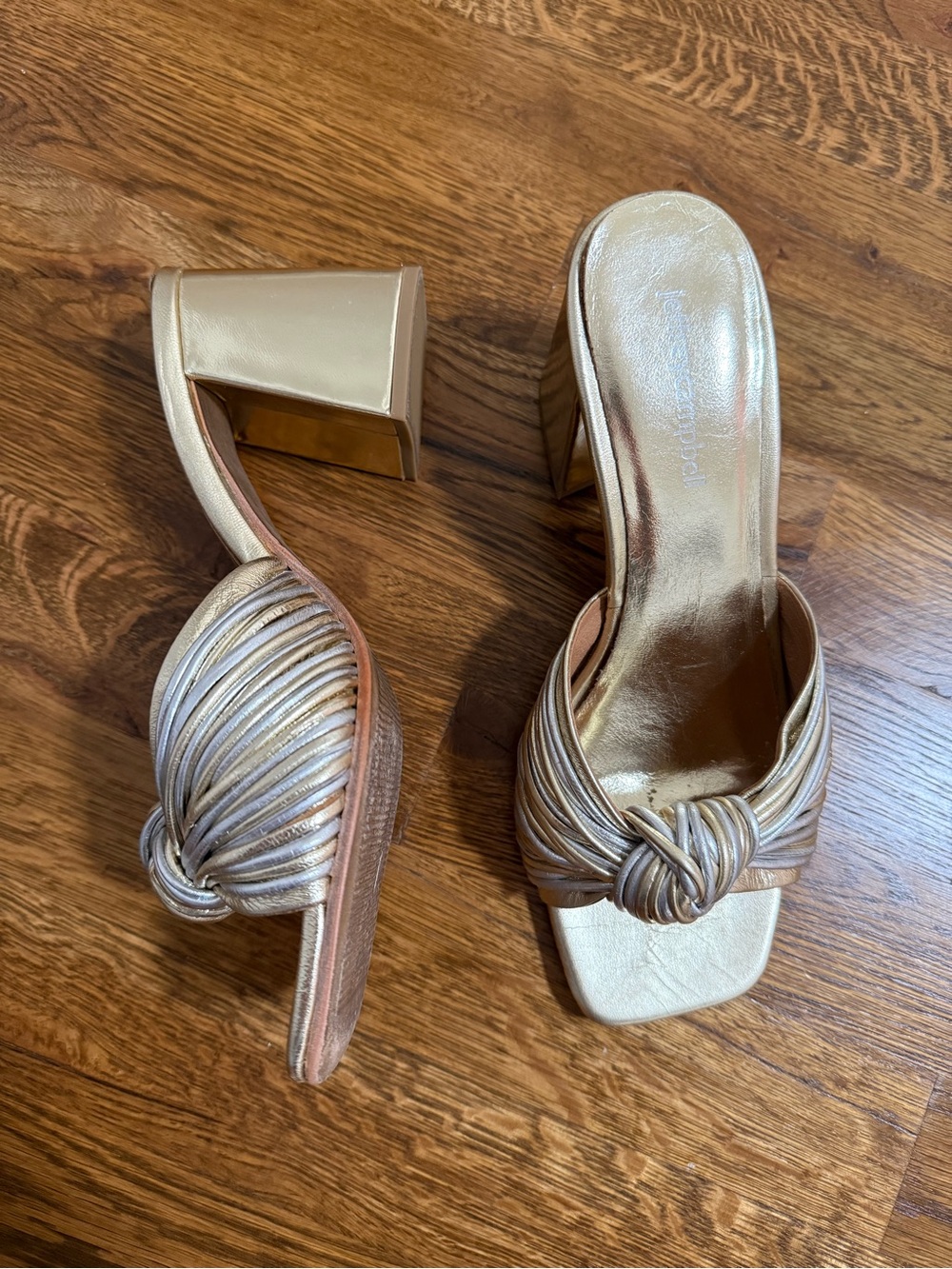 Jeffrey Campbell Metallic Gold Knotted Slide Heels
